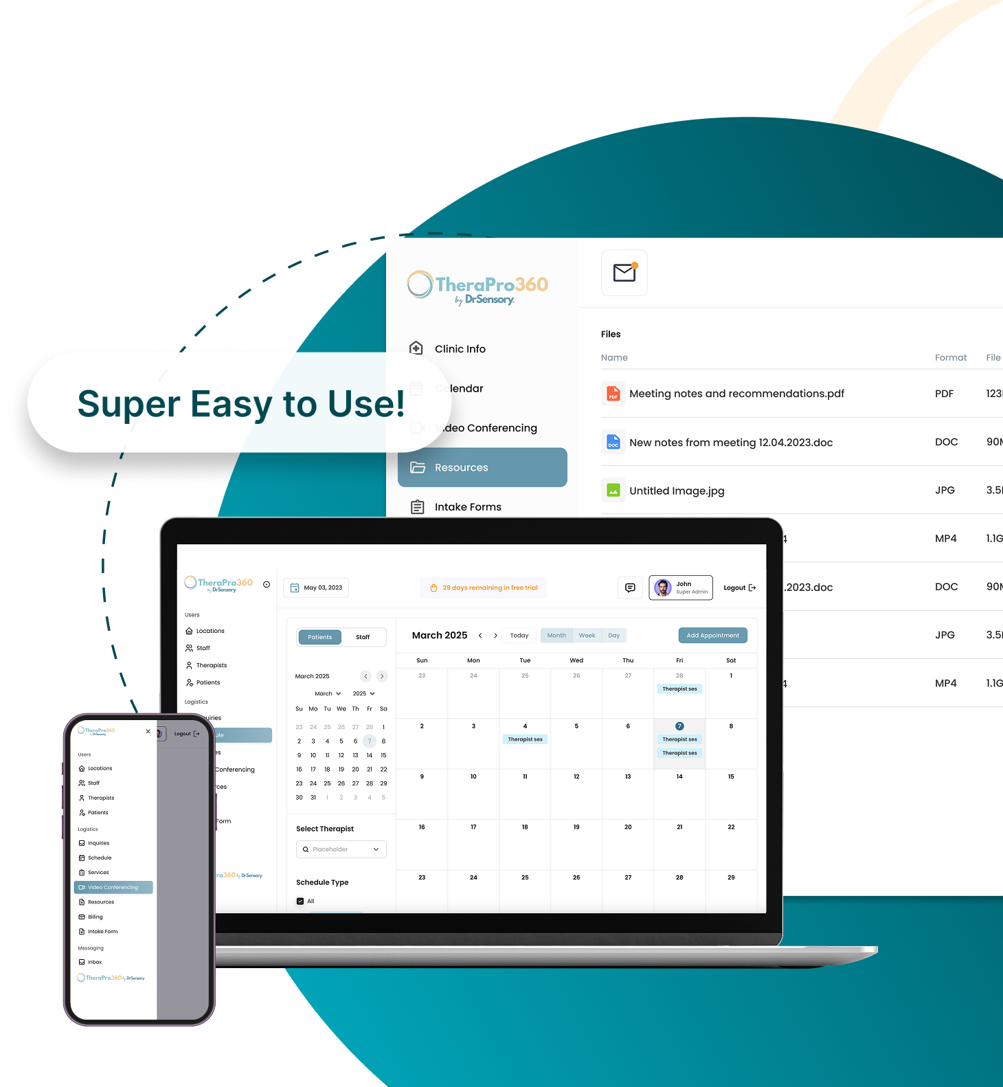 TheraPro360 practice management dashboard